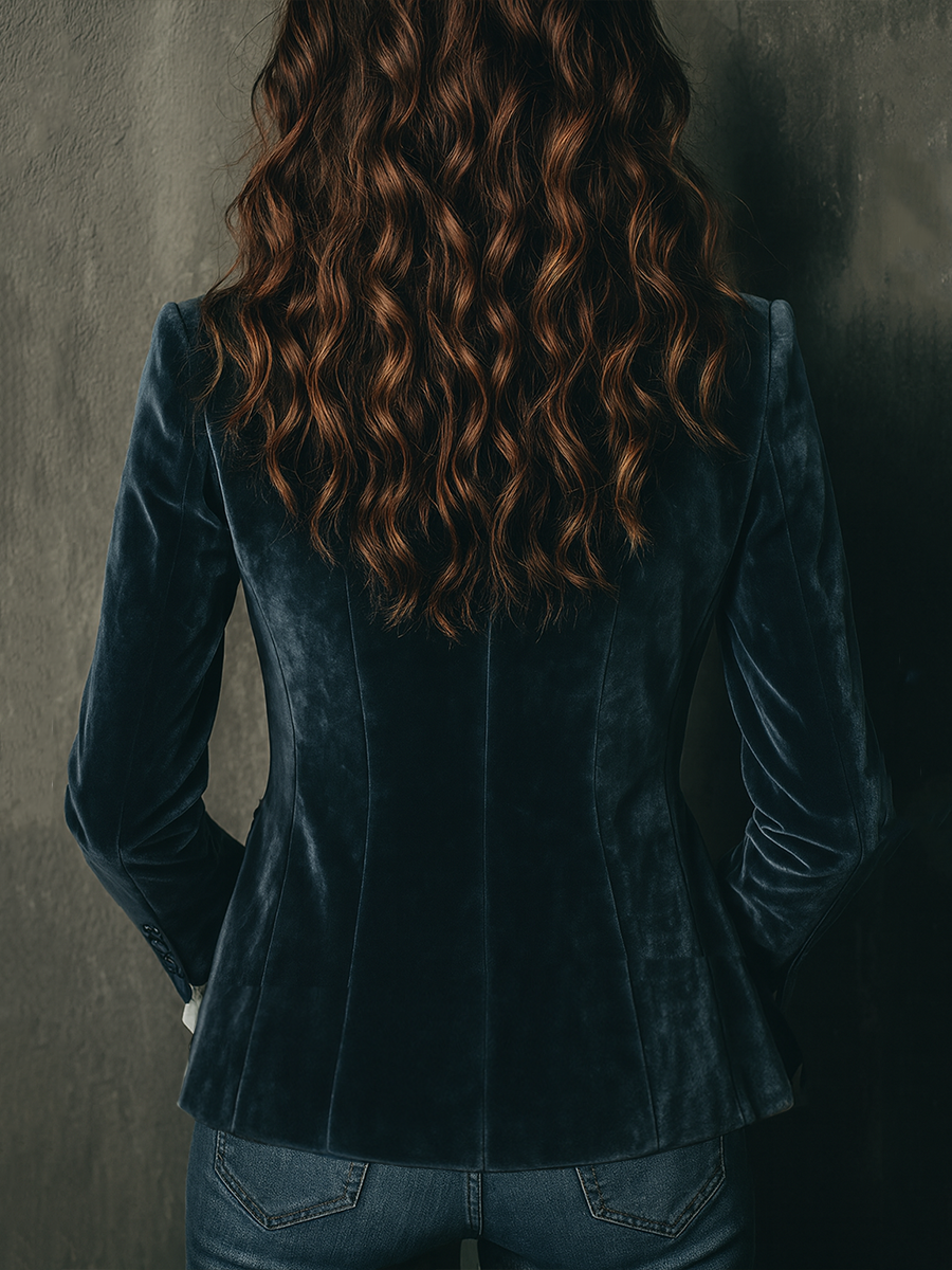 Retro Floral Embroidered Velvet Blazer with Cuffs