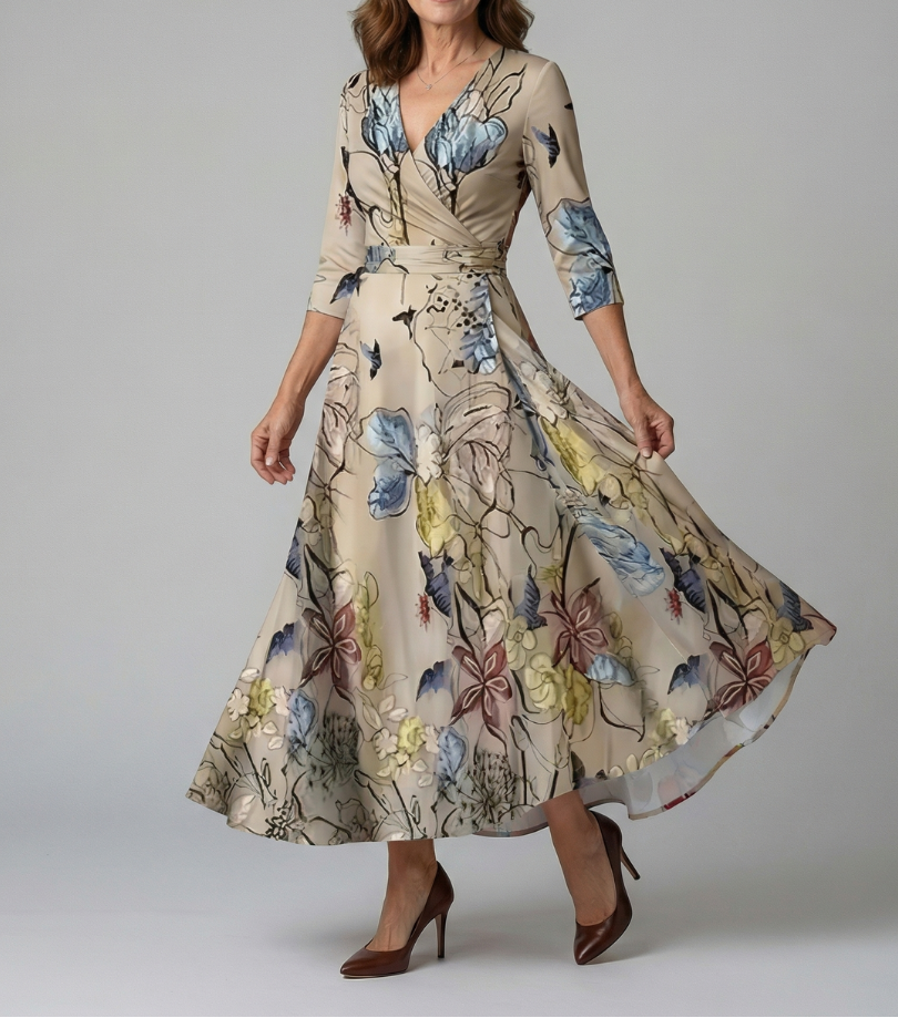 Celine | Cross Wrap Neck Midi Dress
