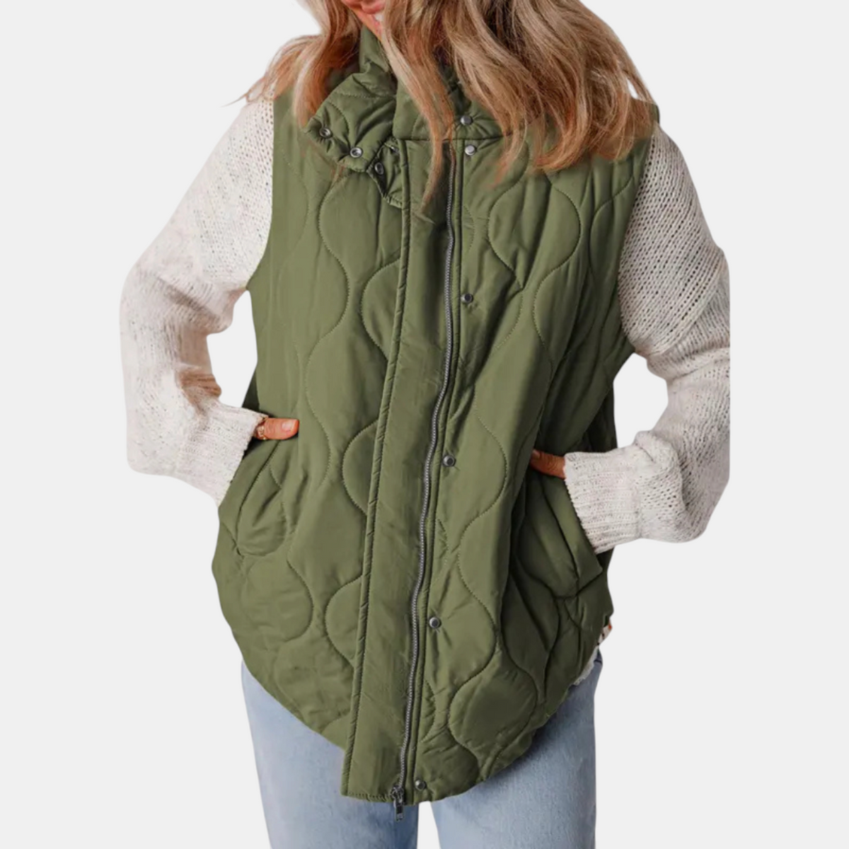 Bella | Women's padded hooded cardigan, sleeveless and with zip closure