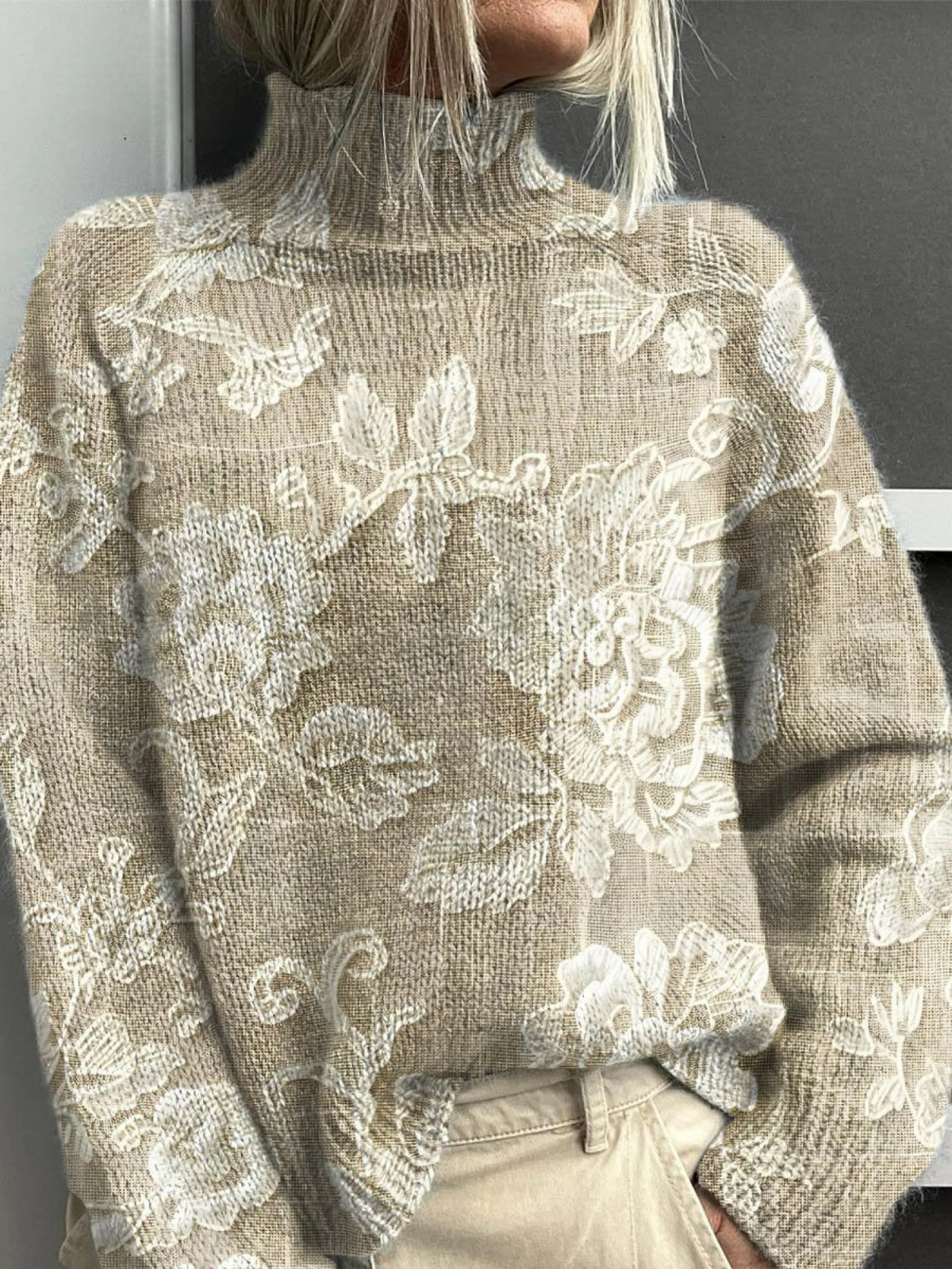 Alicia | Timeless Vintage Floral Turtleneck Sweater