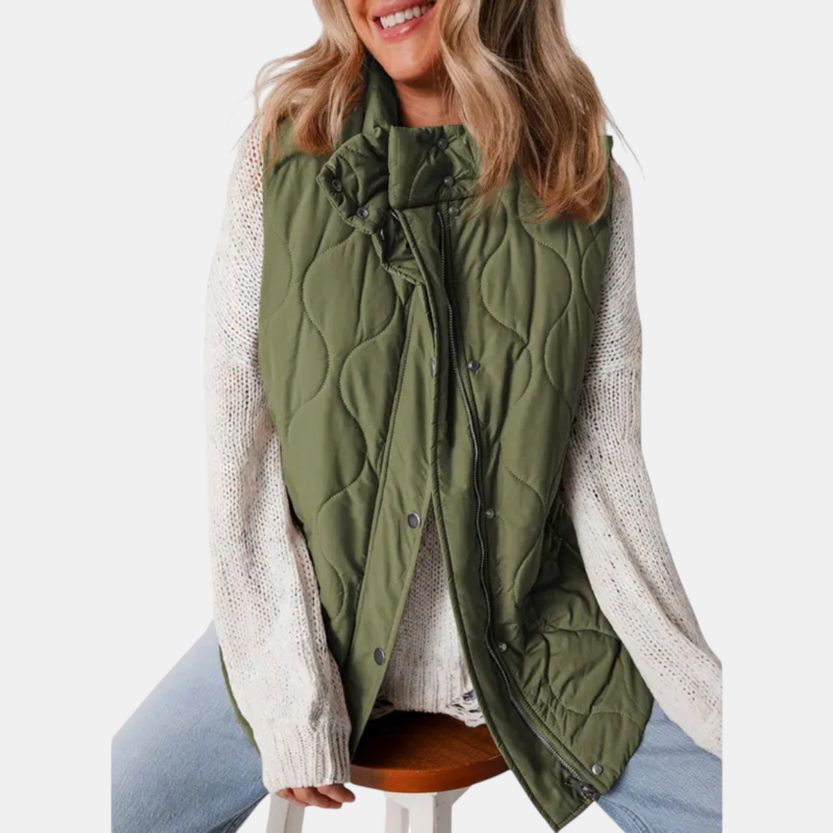 Bella | Women's padded hooded cardigan, sleeveless and with zip closure