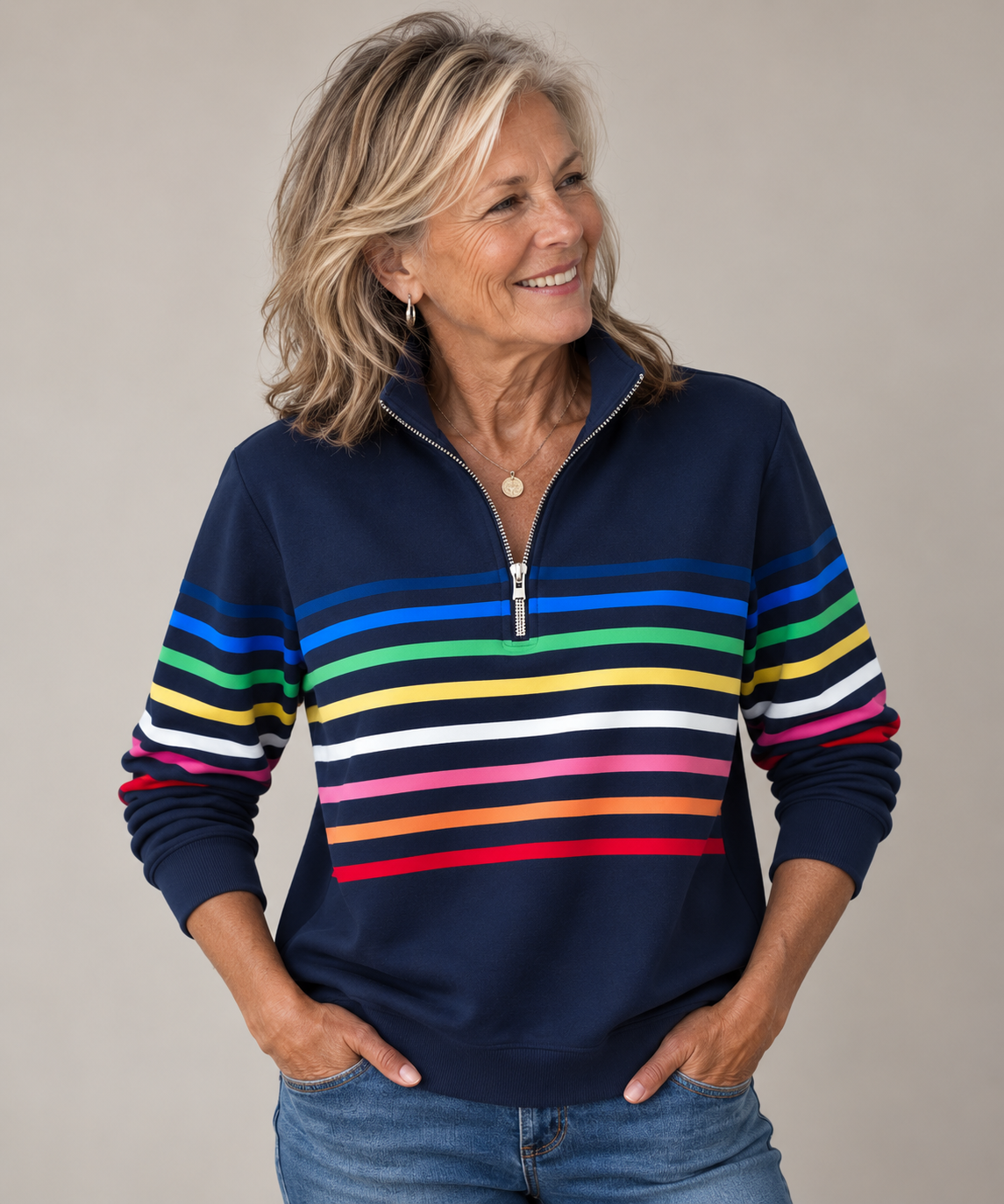 Corabelle | Striped Quarter-Zip Sweatshirt