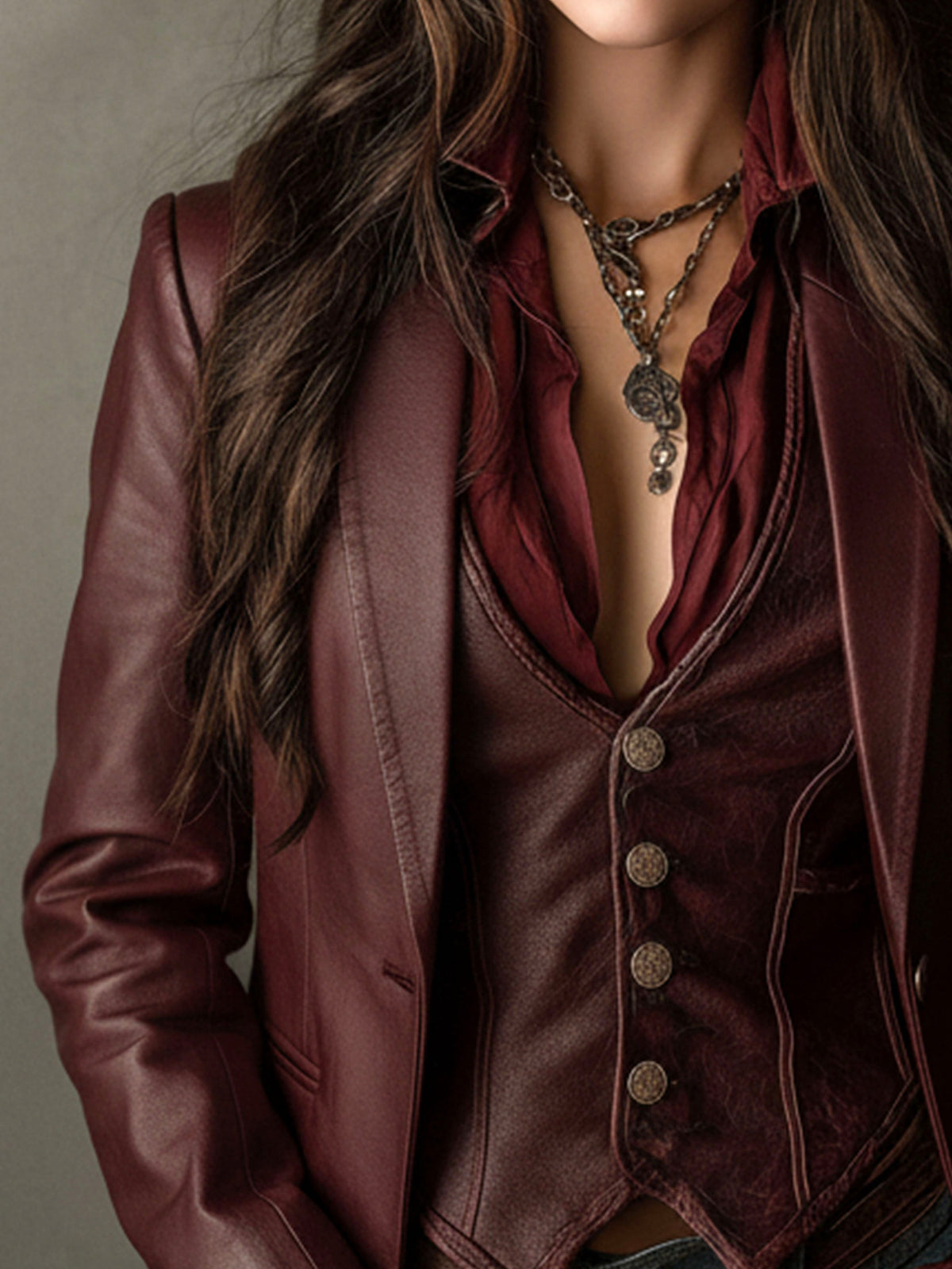 Retro Burgundy Eco-Friendly Leather Blazer