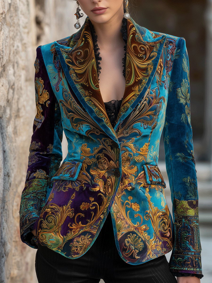Opulent Bohemian Baroque Velvet Tailored Jacket