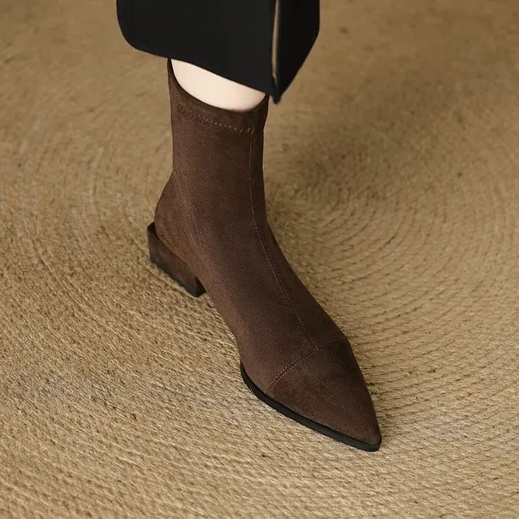 Delphine | Suede Pointed-Toe Ankle Boots