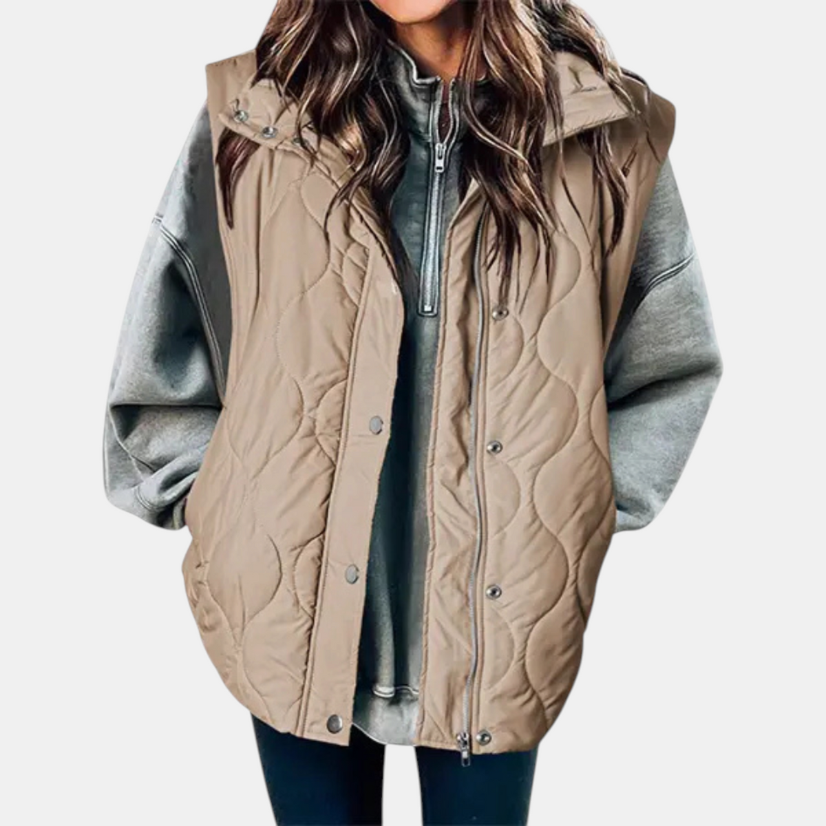 Bella | Women's padded hooded cardigan, sleeveless and with zip closure