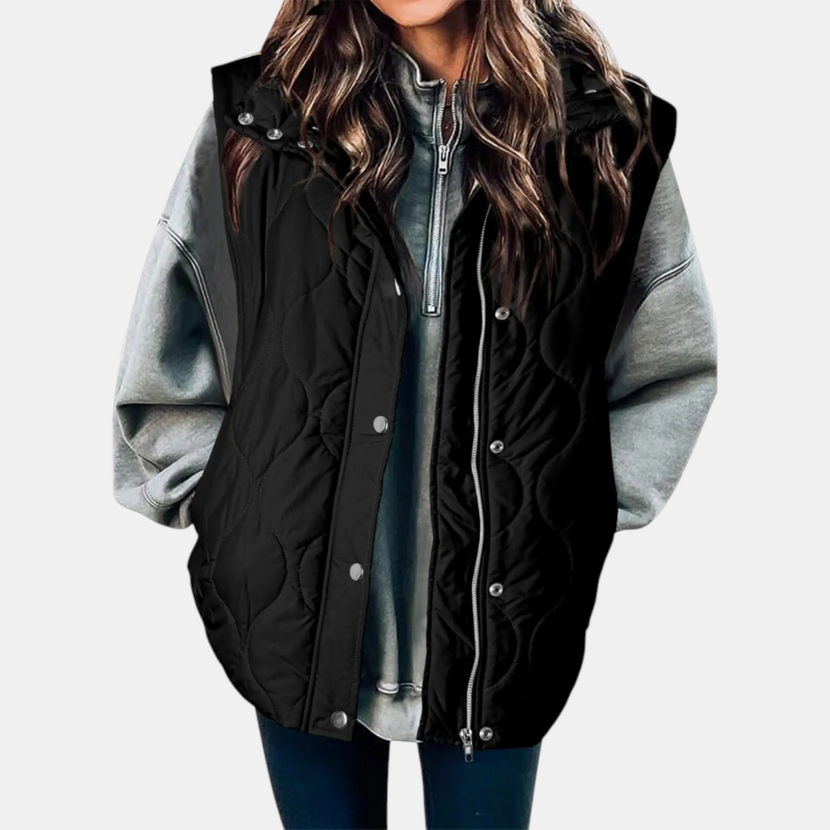 Bella | Women's padded hooded cardigan, sleeveless and with zip closure