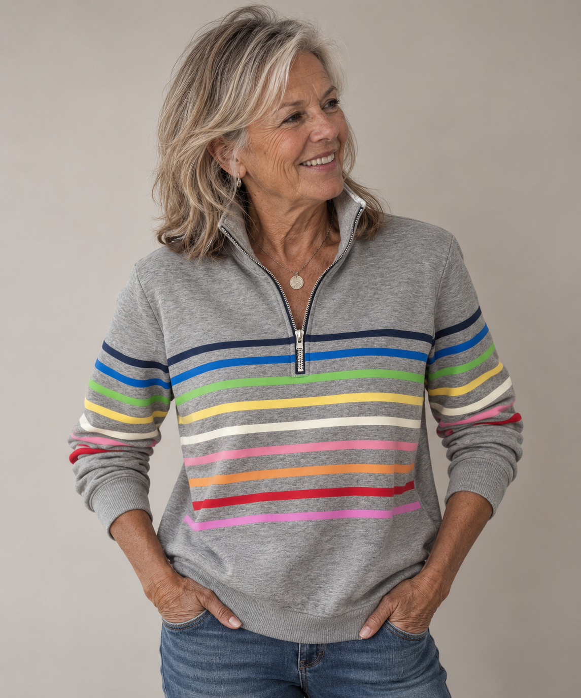Corabelle | Striped Quarter-Zip Sweatshirt
