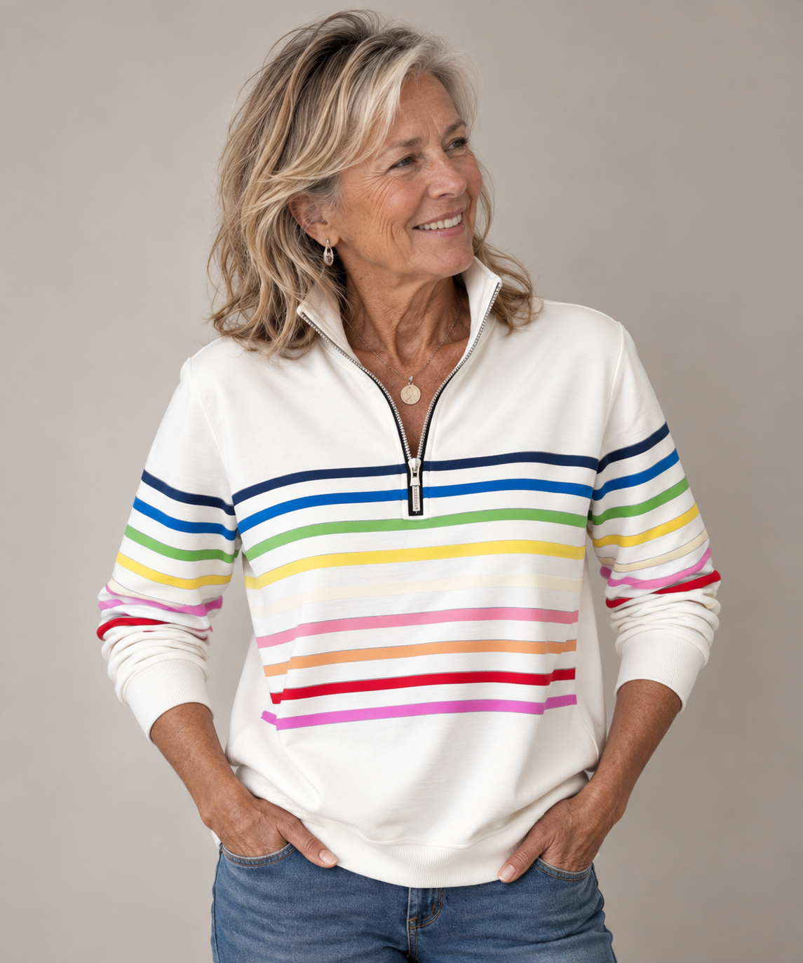 Corabelle | Striped Quarter-Zip Sweatshirt