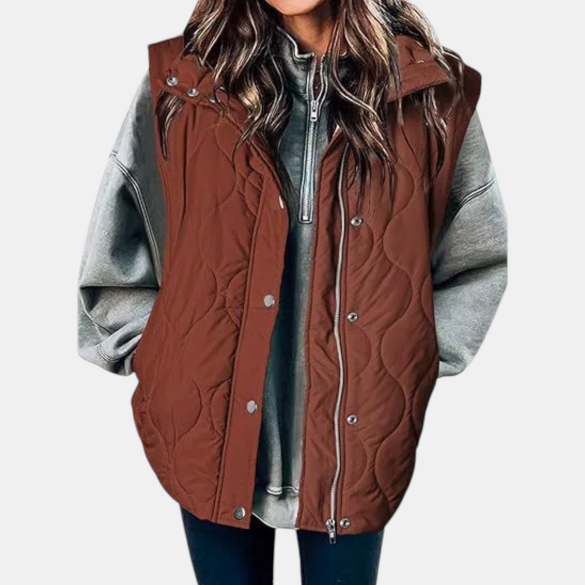 Bella | Women's padded hooded cardigan, sleeveless and with zip closure