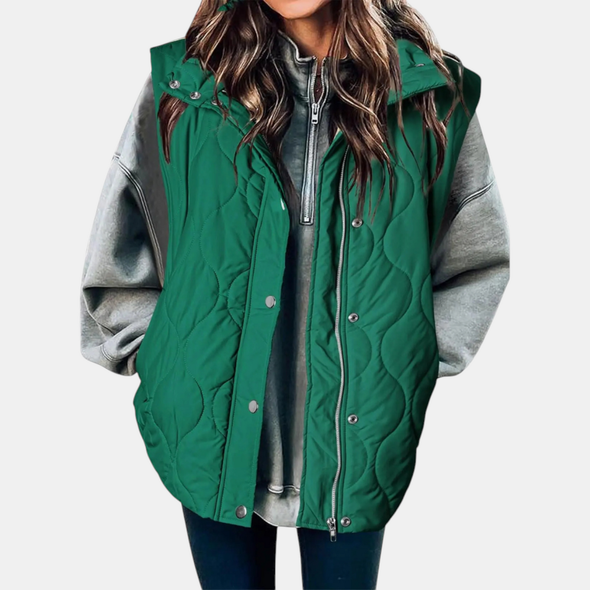 Bella | Women's padded hooded cardigan, sleeveless and with zip closure