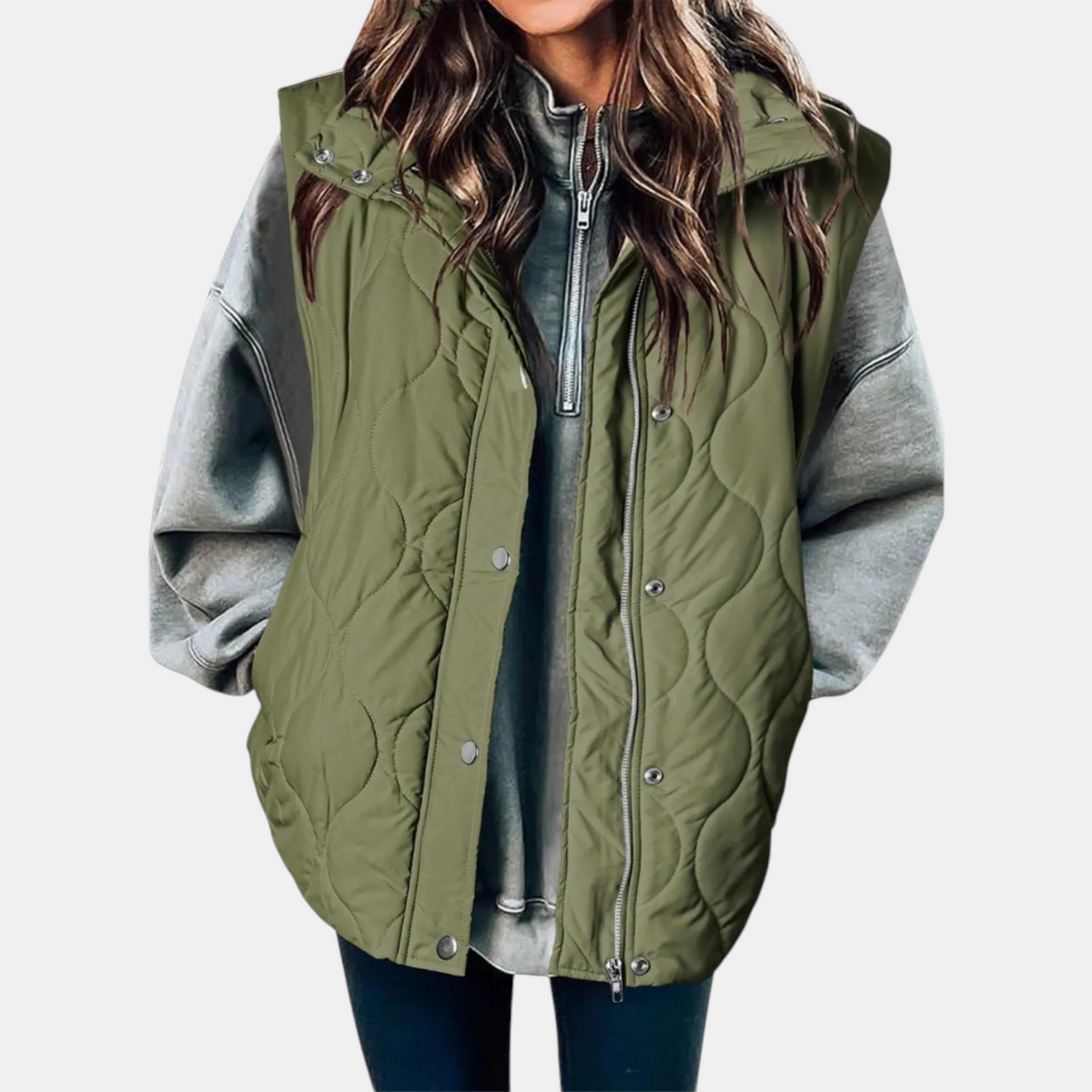 Bella | Women's padded hooded cardigan, sleeveless and with zip closure