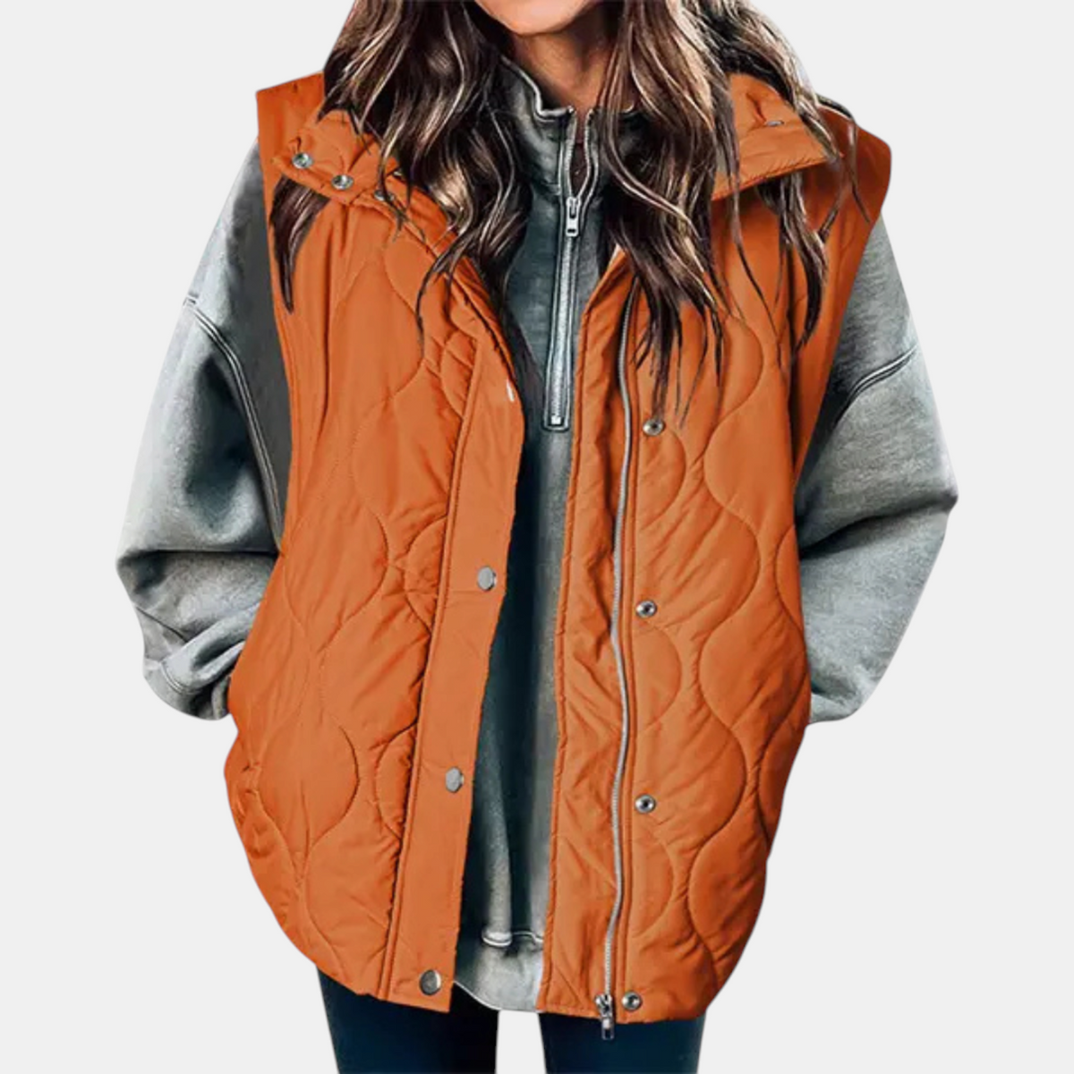 Bella | Women's padded hooded cardigan, sleeveless and with zip closure