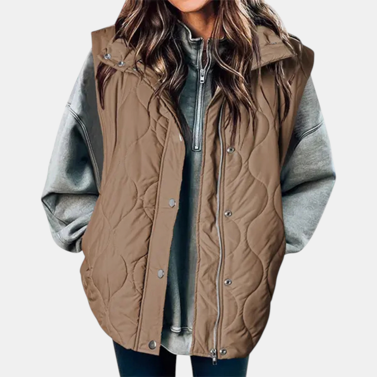 Bella | Women's padded hooded cardigan, sleeveless and with zip closure