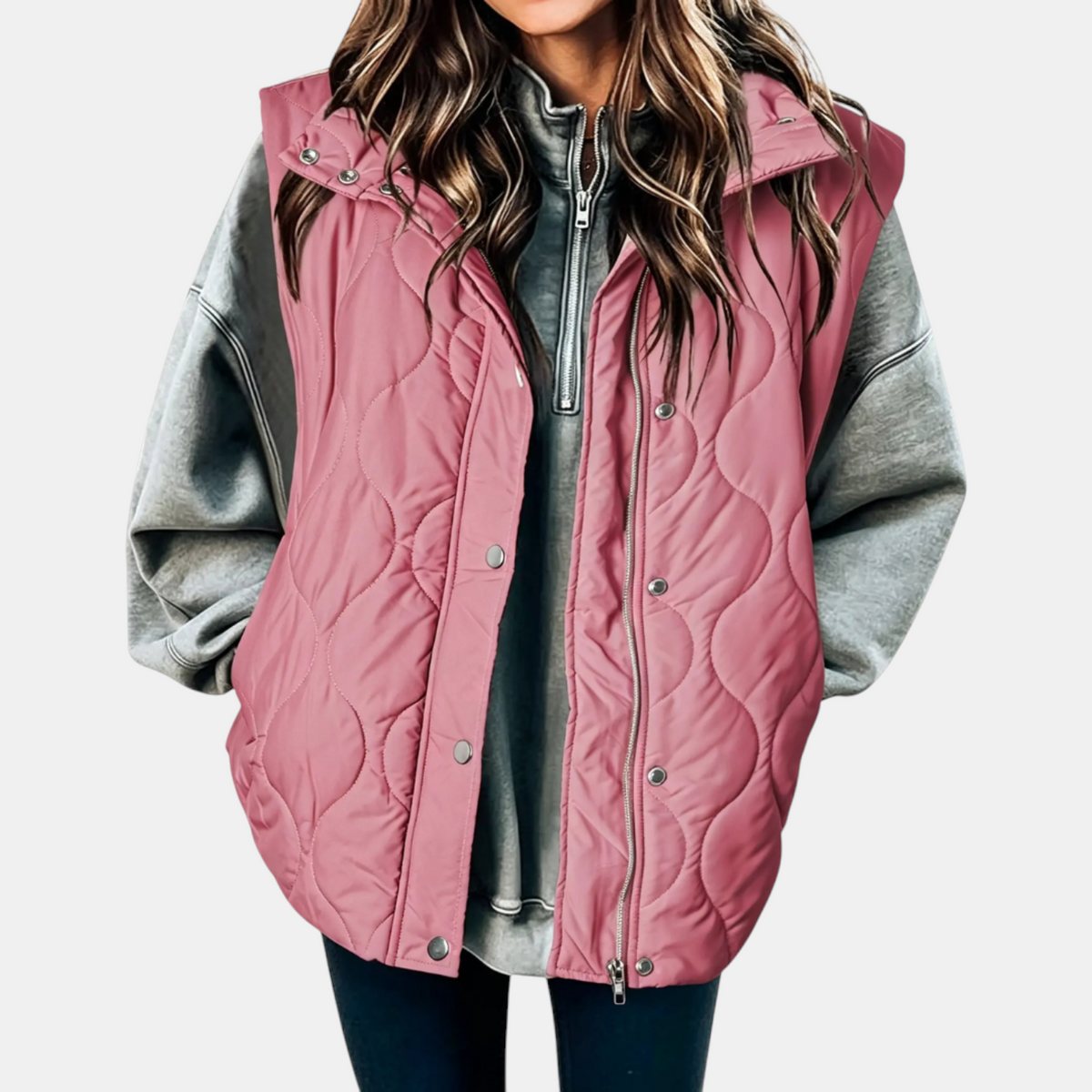 Bella | Women's padded hooded cardigan, sleeveless and with zip closure