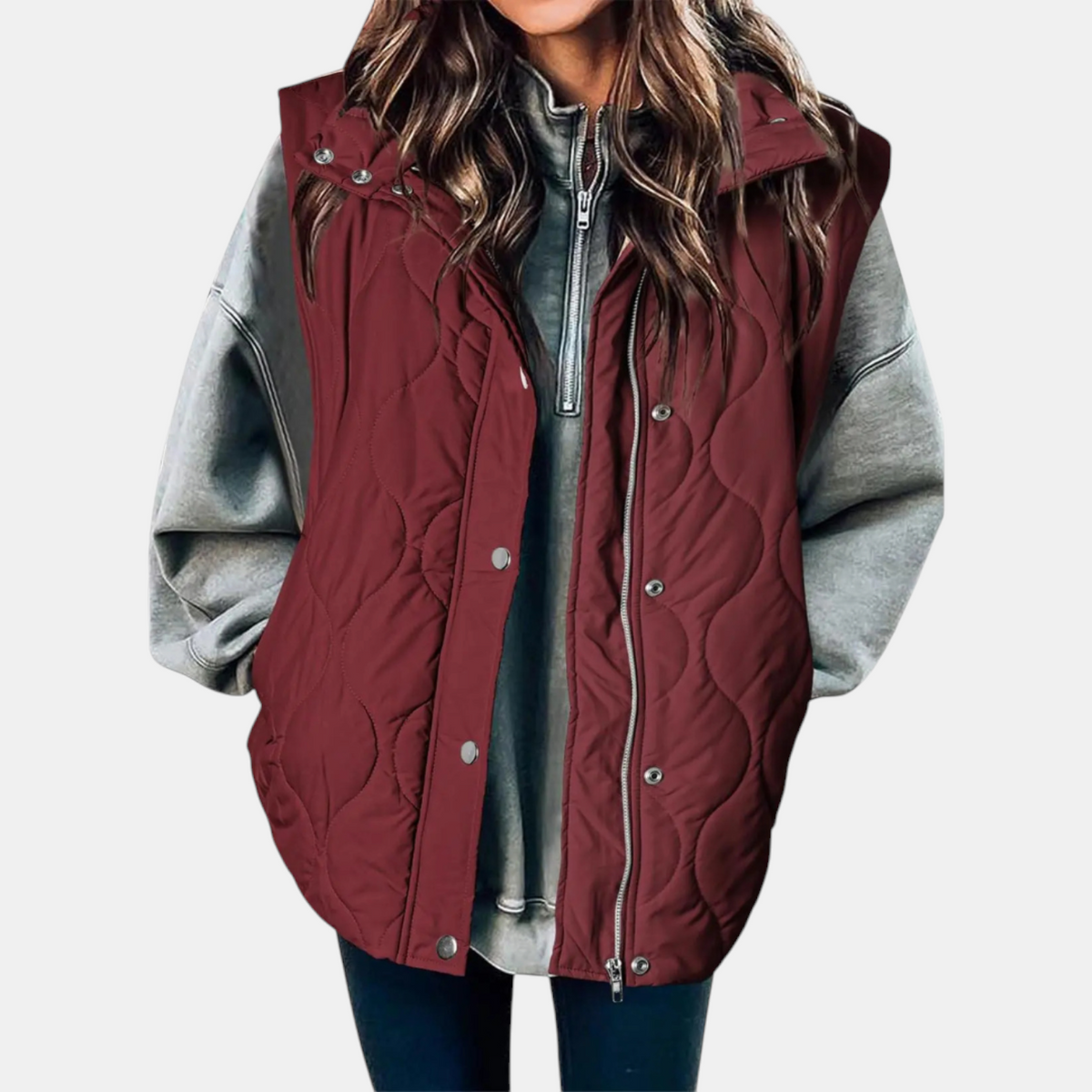 Bella | Women's padded hooded cardigan, sleeveless and with zip closure