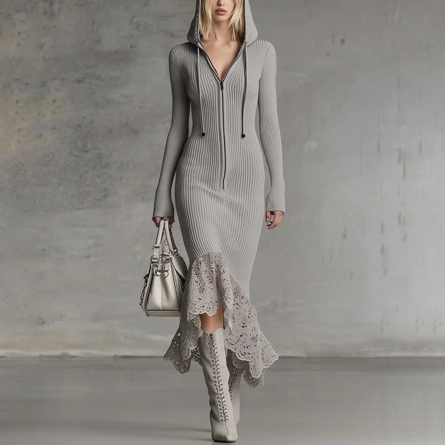 Sierra | Hooded Ribbed Knit Dress