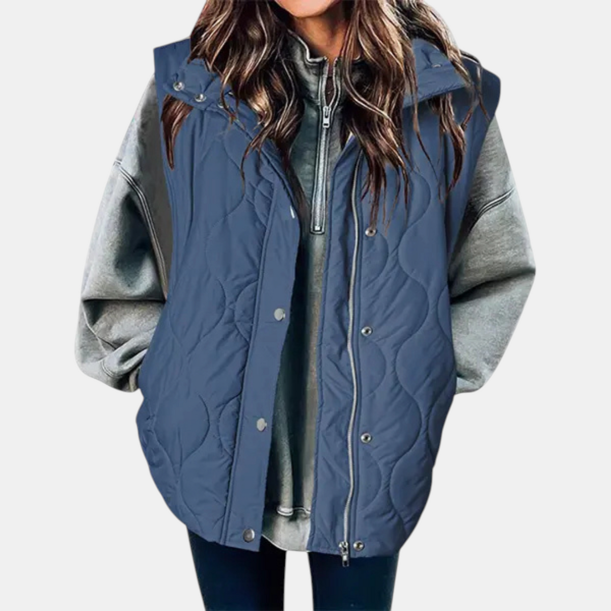 Bella | Women's padded hooded cardigan, sleeveless and with zip closure