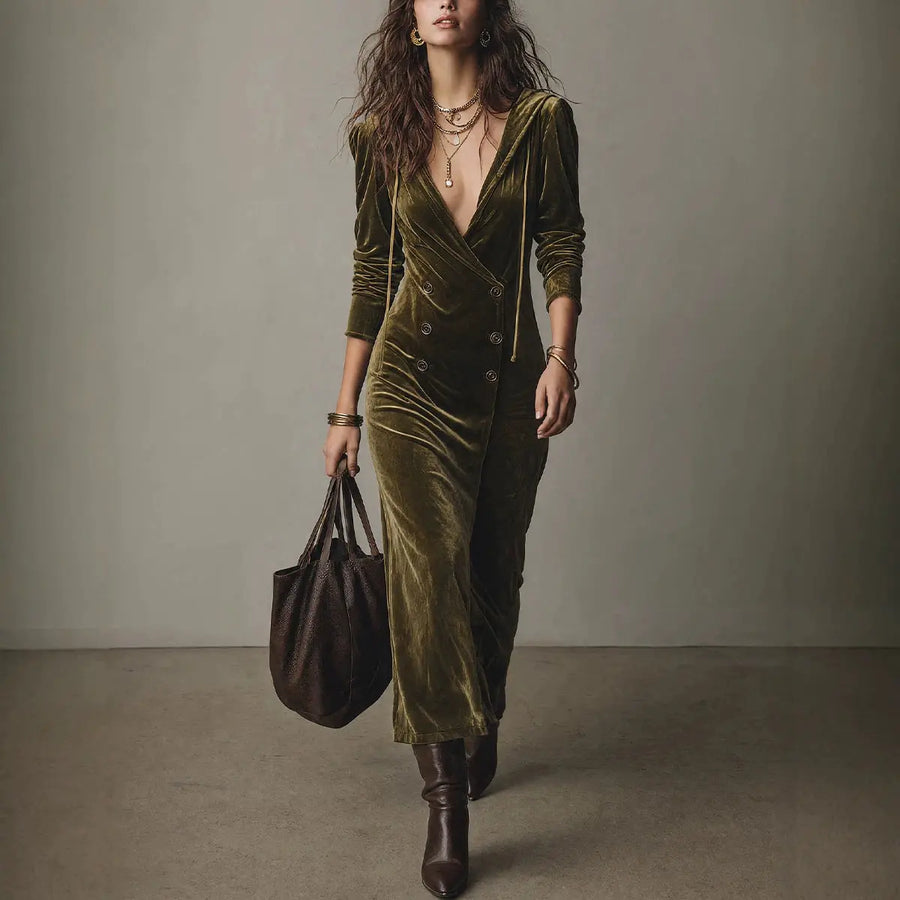 Alexandra | Velvet Hooded Midi Dress