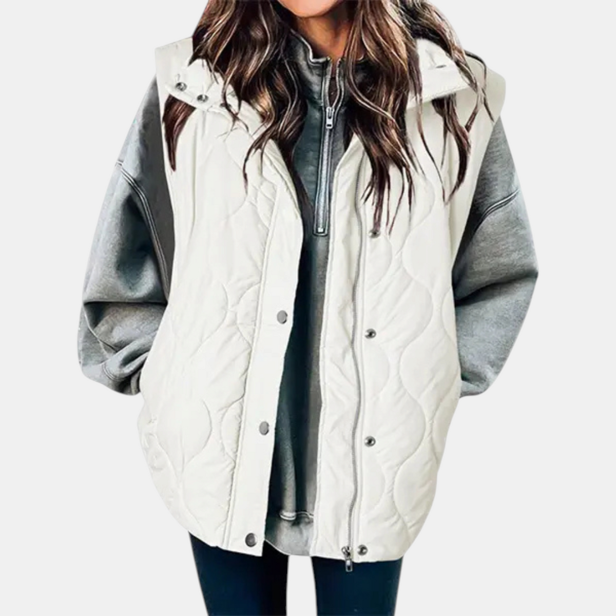 Bella | Women's padded hooded cardigan, sleeveless and with zip closure