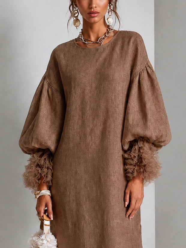 Fiona | Drawstring Midi Dress Pleated Ruffle Cuffs