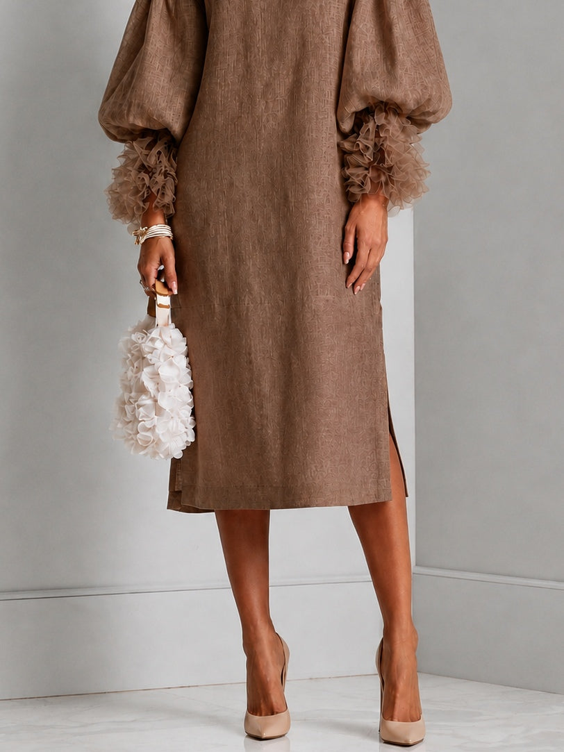Fiona | Drawstring Midi Dress Pleated Ruffle Cuffs