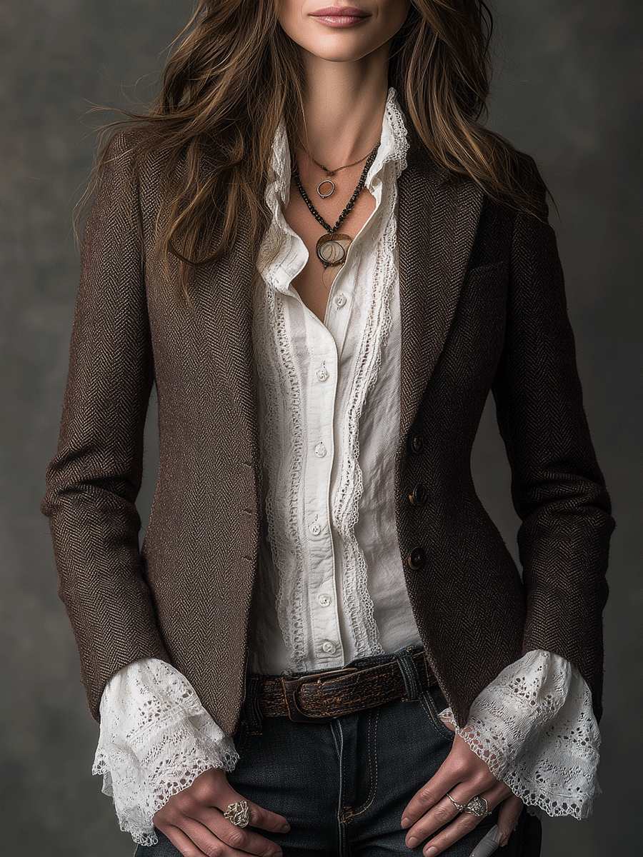 Classic Brown Tweed Tailored Blazer