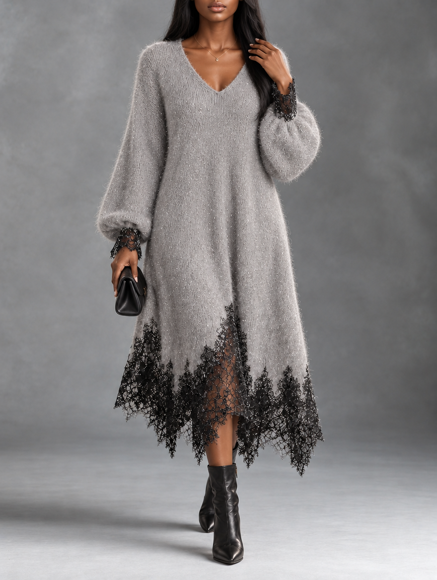 Kaitlin | Lace Trim Knit Dress