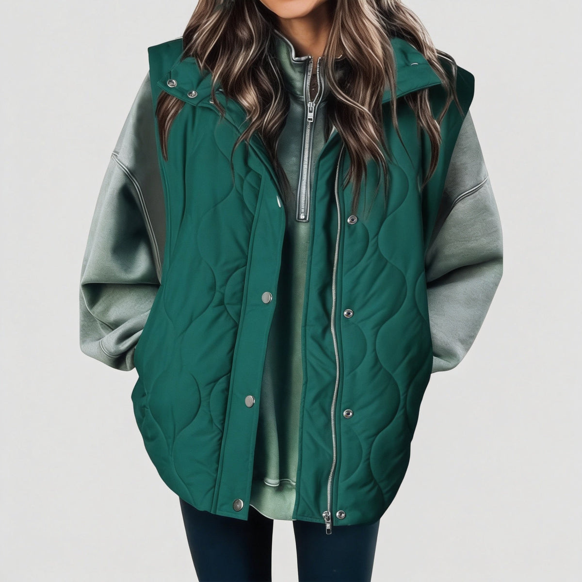 Bella | Women's padded hooded cardigan, sleeveless and with zip closure