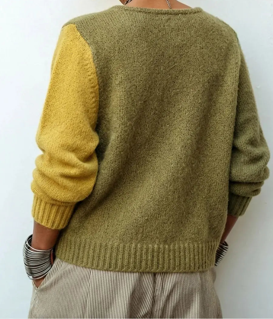 Pia | Artistic Cozy Asymmetric Color-block Knit Sweater